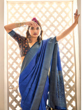 Blue Tussar Silk Woven Saree-4445